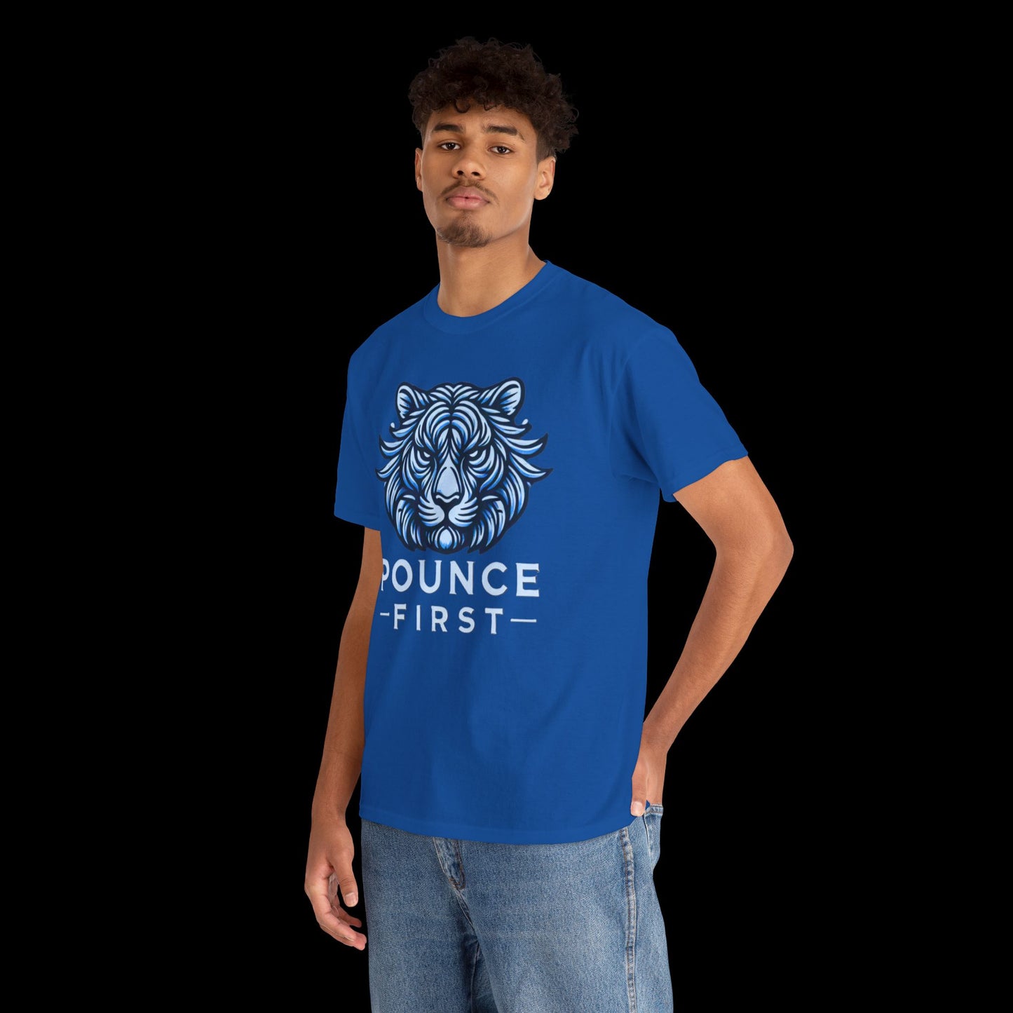 Blue Tiger Logo Tee – Bold Pounce First Tiger Graphic T-Shirt