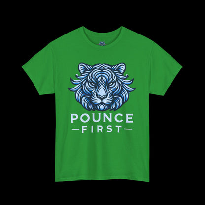 Blue Tiger Logo Tee – Bold Pounce First Tiger Graphic T-Shirt