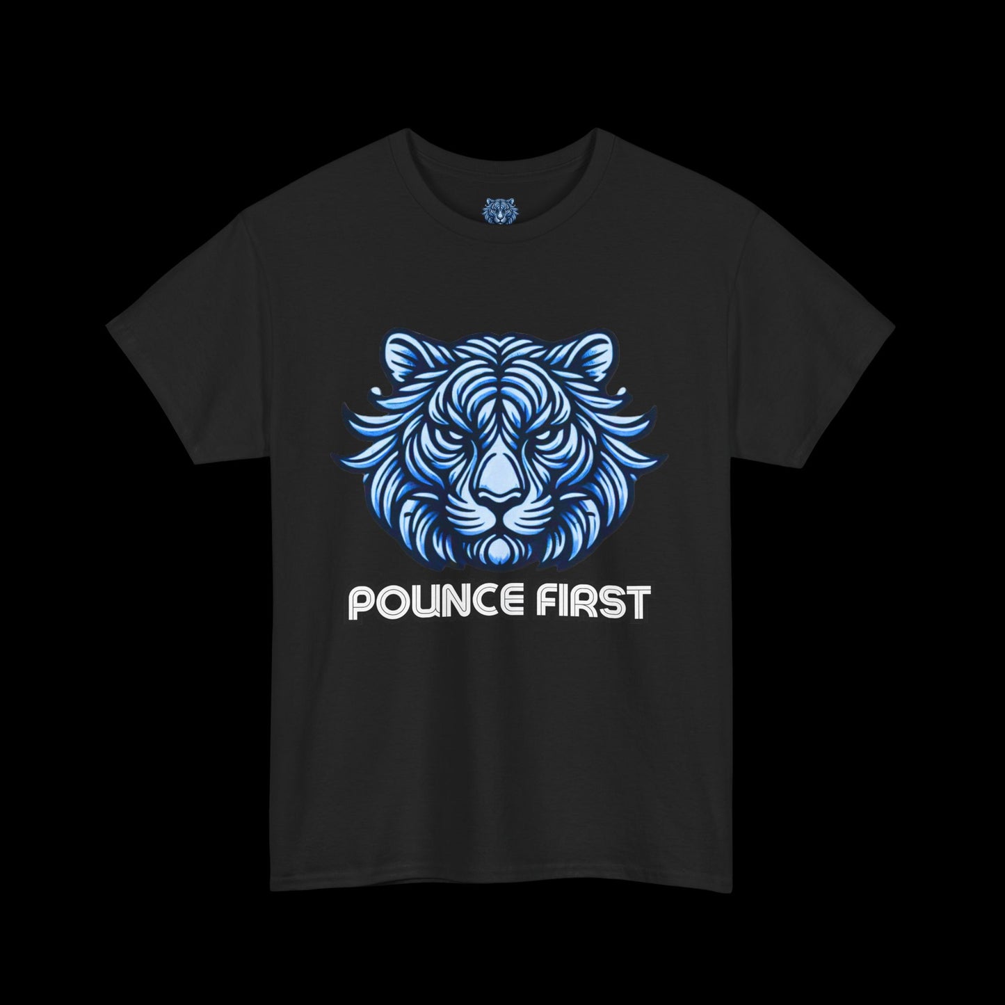 Pounce First Lion Logo Tee – Bold Blue Lion Design Shirt