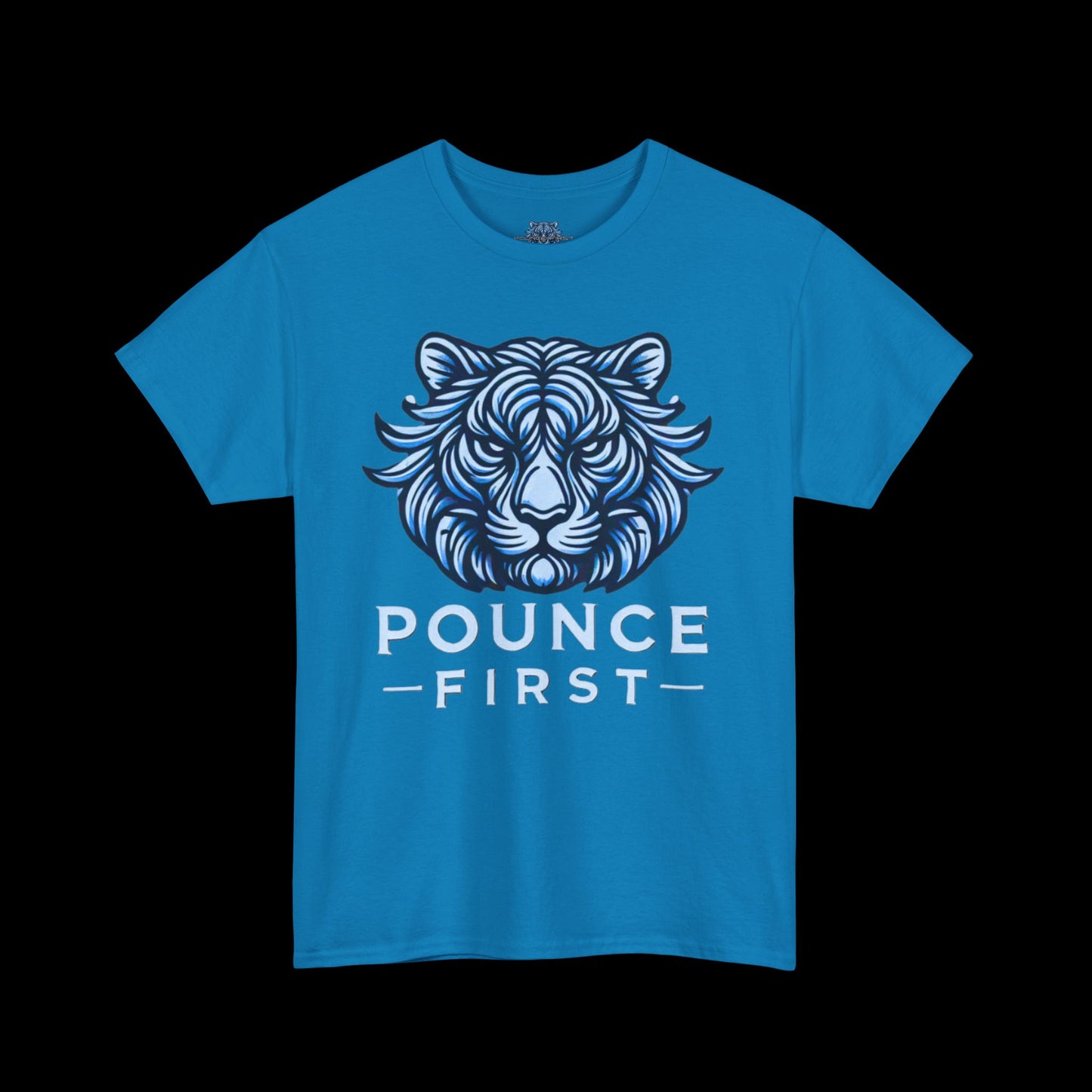 Blue Tiger Logo Tee – Bold Pounce First Tiger Graphic T-Shirt